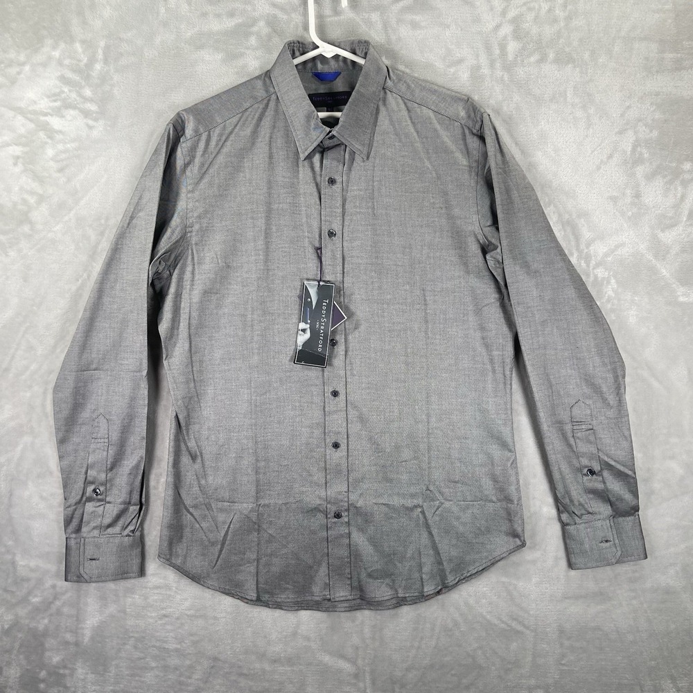 Teddy Stratford NYC Shirt Mens XL Button Up Zip Fit Gray Long Sleeve Casual